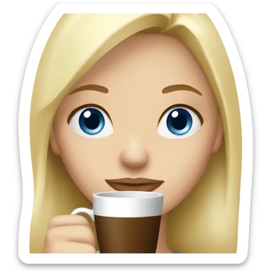 Blonde girl blue eyes drinking coffee sticker