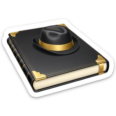 A sleek black book with gold accents, a polished leather texture, and an embossed symbol of a man tipping his hat, a deck of cards, or a golden key, radiating charisma, strategy, and the mastery of social dynamics. sticker