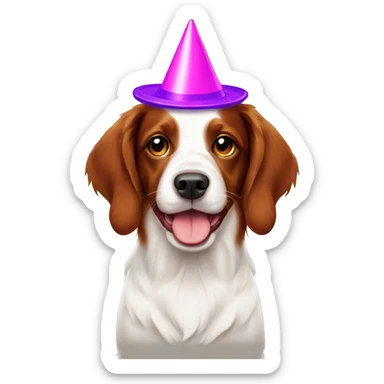Brittany spaniel with party hat sticker