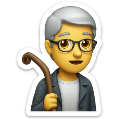 a blind person looking to the right, with a cane in hand, neutral facial expression sticker