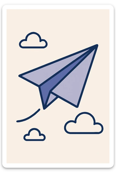 a paper airplane with a trail, flat blue illustration style sticker