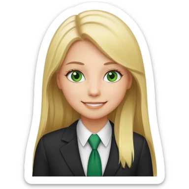 Green eyes office girl with straight long blonde hair barbie sticker