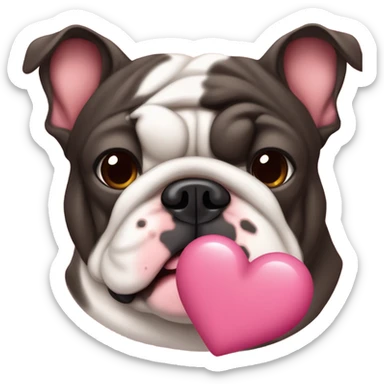 Crea un bulldog francese di colore fulvo che è una femminuccia e che ha un musino nero ma sul tartufo del naso a una macchiolina a forma di cuore Rosa sticker