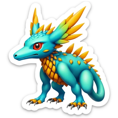  colorful warm-colored hot lush exotic modern cyber-Fakémon-Digimon-Trico-Vernid-creature (full body) sticker