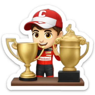Charles Leclerc avec un trophee sticker