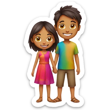 Boy play holi with girl sticker
