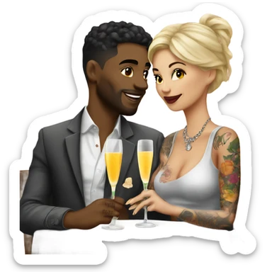 Romantic date for beautiful tattooed couple drinking champagne  sticker