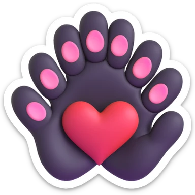 cat paw making Korean finger heart gesture, two paw fingers forming small heart shape, soft fur texture, warm lighting, kawaii aesthetic, minimal clean composition sticker