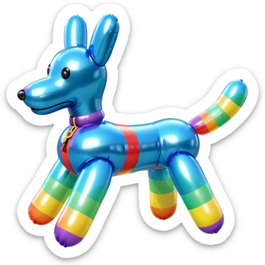 3D render of Balloon Dog made of shiny inflatable vinyl, visible seam lines, air valve, highly reflective plastic texture, pool toy aesthetic, Apple emoji style, isolated on white background --v 6.0 sticker