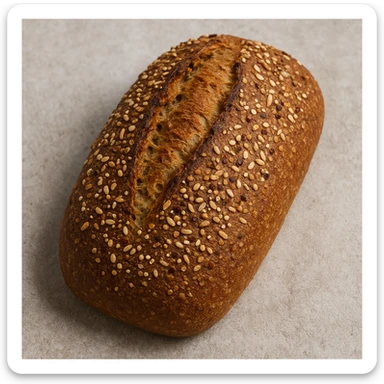 whole loaf of whole wheat bread with quinoa and rice, golden crust, rustic appearance sticker