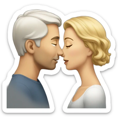 a white man with short hair kissing a woman with long hair." sticker