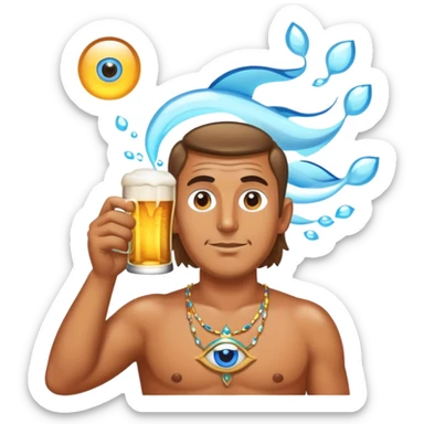 Magical water spirit man drinking beer with third eye sticker