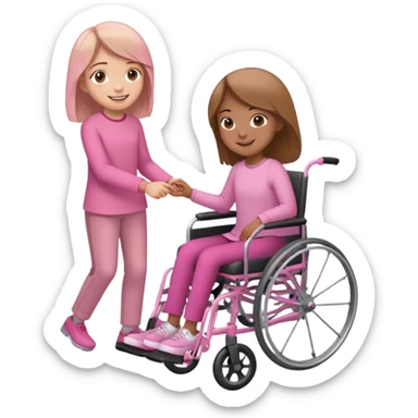 One light brown sister pushing her brown sister in a pink wheelchair sticker