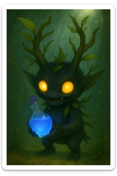 Change the liquid in the fantasia bottle to a vibrant blue, keeping the semi-realistic, magical style and all other details the same. sticker