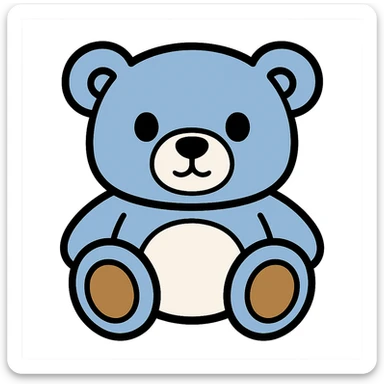 Change the teddy bear's fur to a flat blue color with white, no shadows, flat lighting, transparent background. sticker