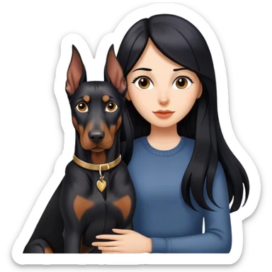 girl with long black hair and doberman dog sticker