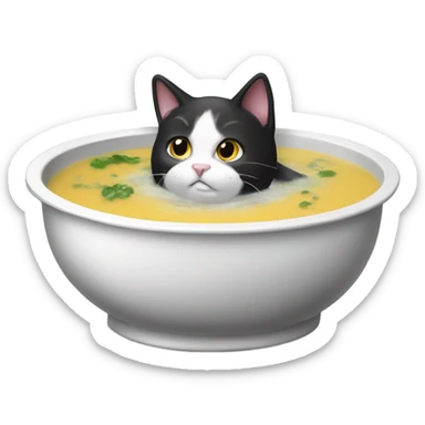a tuxedo cat bathing in soup sticker