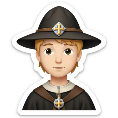 medieval young pilgrim with pilgrim badge sticker