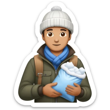 Man walking holding a ziplock bag of snow sticker