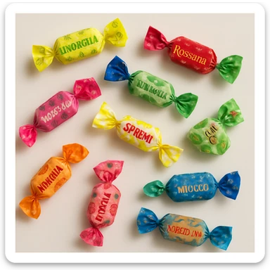 realistic photo of colorful individually wrapped Italian candies on a light background sticker