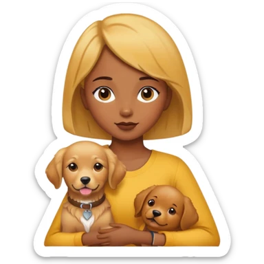 A beautiful short-haired dark yellow girl holding a golden retriever sticker