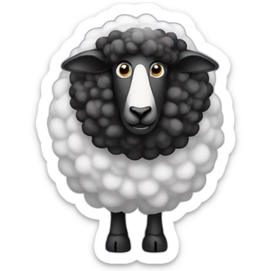 a black wooled sheep with a white face that is a scientist sticker