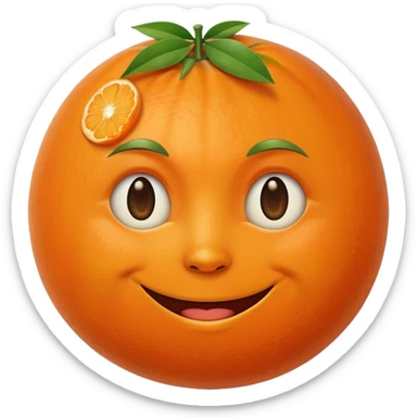 A tangerine 🍊 with face of full moon 🌝 sticker