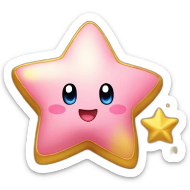 cute happy Kirby jumping on a golden star sticker