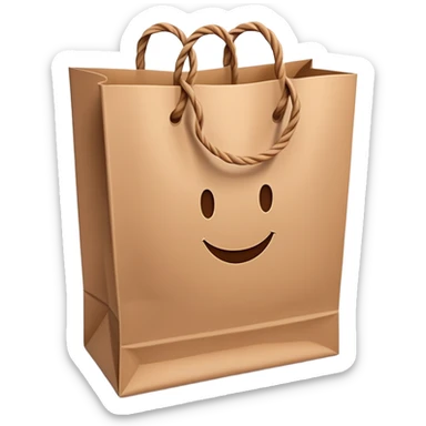 A paper shopping bag with twisted handles and slight crinkles sticker