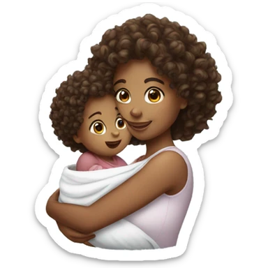 Curly hair woman holding baby  sticker