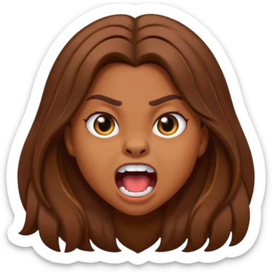 A girl growling like rawr silly vibes but make it an emoji not real human but long brown hair and more silly sticker