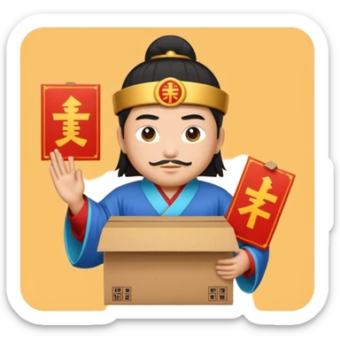 chinese Ming god hold carton box sticker
