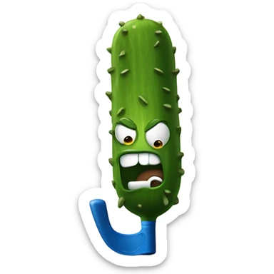 angry Pickle with hockey stick sticker