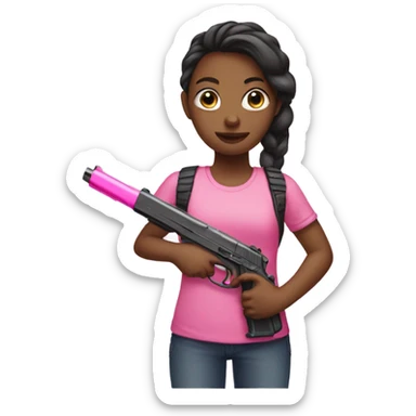 girl holding a pink gun sticker