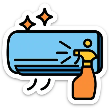 air conditioning cleaning icon showing an AC unit with sparkles or cleaning spray sticker