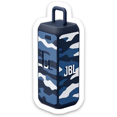 Navy blue and black maritime camouflage JBL Go 4, minimalist design, sleek portable speaker, simplified form sticker
