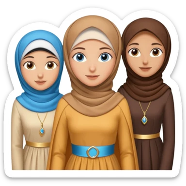 Turkish beautiful finish Konya girls blue eyes with party design hijab long tail dress and the friends have a championship with party details  sticker