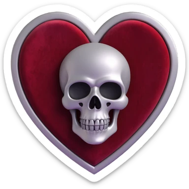 gothic heart, dark crimson velvet texture, silver skull accent, romantic and gothic sticker