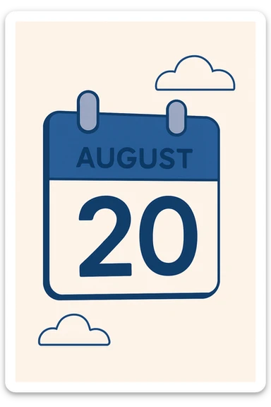 minimalist calendar block, date August 20, clean design sticker