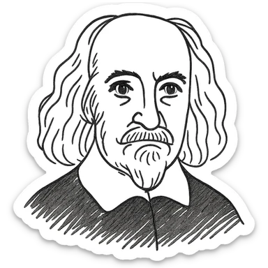 a hand drawn black outline portrait of philosopher Thomas Hobbes with similar-sized eyes based a famous portrait of him sticker