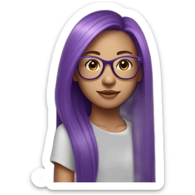 young skater girl with long straight purple hair and thin framed glasses sticker