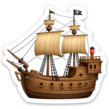 Barco pirata un poco deteriorado en colores café  sticker