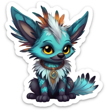 cute cool edgy fantasy animal fursona creature by griffsnuff & LiLaiRa & Falvie with exotic colors with patterns and feathers and collar full body sticker
