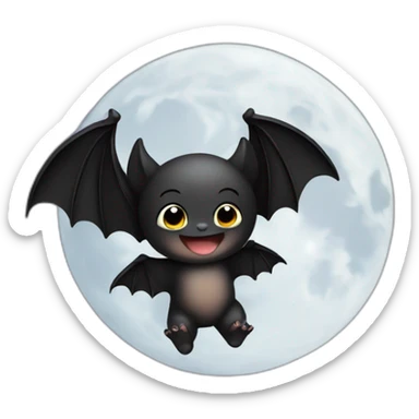 black happy baby bat wings in front of moon sticker