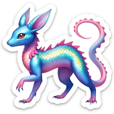 Colorful Iridescent Exotic Amaura-Salandit-Aurorus-Sylveon-Fakémon-hybrid-creature (full body)  sticker