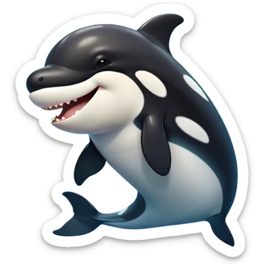 Cinematic Cute Yawning orca Portrait Emoji, Head tilted slightly with a dramatic, wide-open yawn, showcasing a sleek black-and-white body with gently relaxed fins and sleepy, half-closed eyes, Simplified yet irresistibly adorable features, highly detailed, glowing with a soft, cozy marine glow, high shine, relaxed yet expressive, stylized with a dash of whimsical deep-sea charm, soft glowing outline, capturing the essence of a drowsy yet affectionate orca that appears ready to stretch out in the waves for a nap! sticker