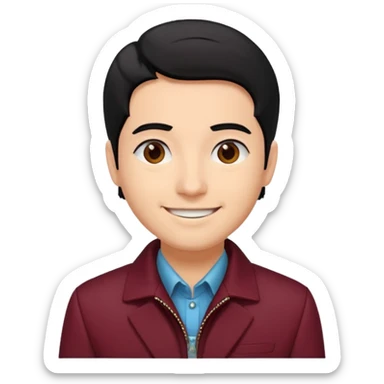 A architect with maroon jacket, and black hair sticker