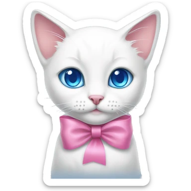 а white cat blue eyes a pink ribbon cutely laying  sticker
