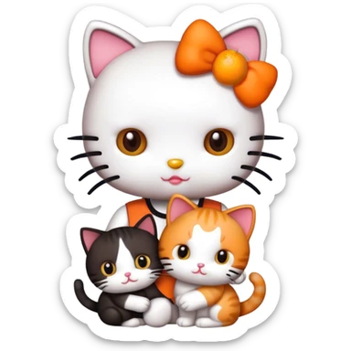 Hello kitty holding two cats and orange and white black brown sticker