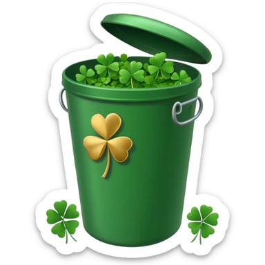 trash bin with lucky clovers sticker